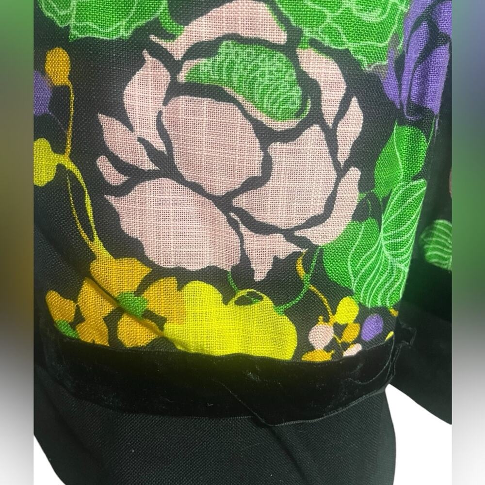 Vtg 70s Psychedleic Floral Velvet Trim Bow Boho Glam Maxi Dress S Retro Festival - Picture 7 of 11